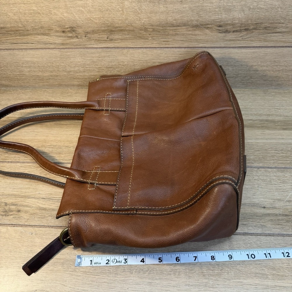 Frye Brown Leather Tote Handbag Western Boho Classic Vintage Distressed Pockets - Picture 14 of 15